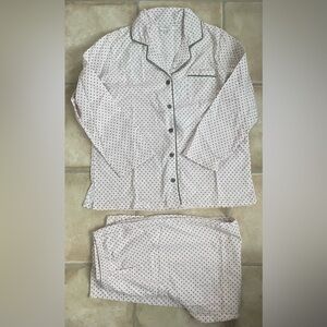 Company Ellen Tracey cotton pink gray polka dots long sleeve pants pajama set; L